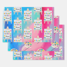 アート絵を描のクラフトアーティスト絵を描の誕生日テーマ ラッピングペーパーシート