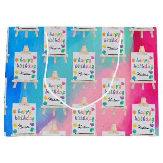 アート絵を描のクラフトアーティスト絵を描の誕生日テーマ ラージペーパーバッグ (正面)