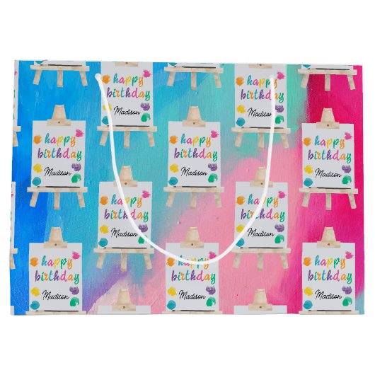 アート絵を描のクラフトアーティスト絵を描の誕生日テーマ ラージペーパーバッグ (裏面)