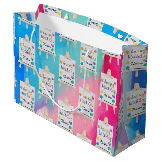 アート絵を描のクラフトアーティスト絵を描の誕生日テーマ ラージペーパーバッグ (裏面アングル)