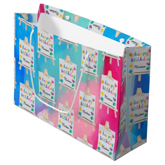 アート絵を描のクラフトアーティスト絵を描の誕生日テーマ ラージペーパーバッグ (正面アングル)