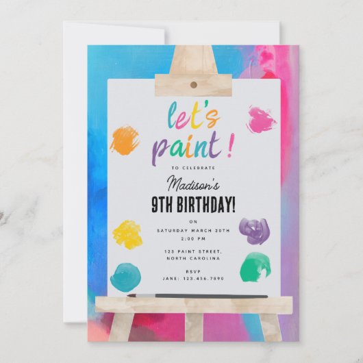 アート絵を描のクラフトアーティスト絵を描の誕生日テーマ 招待状 (正面)