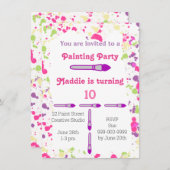 アート絵を描のパーティーピンクと紫 招待状 (正面/裏面)