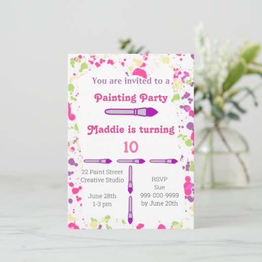 アート絵を描のパーティーピンクと紫 招待状 (スタンド正面)