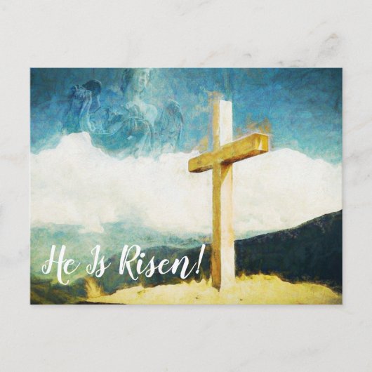 アート絵を描の十字架で彼は生まれハッピーイースター シーズンポストカード (正面)