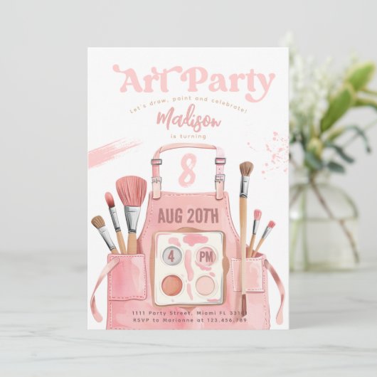 アート絵を描の女の子の誕生日パーティー 招待状 (スタンド正面)