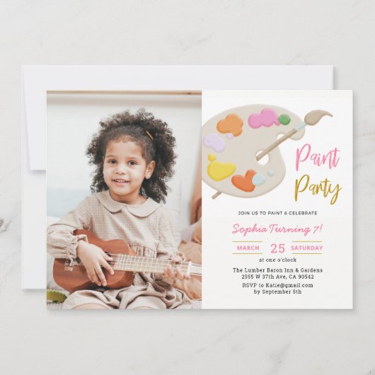 アート絵を描の誕生日パーティフォト招待状 招待状 (正面)