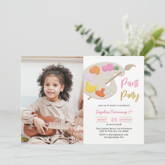 アート絵を描の誕生日パーティフォト招待状 招待状 (スタンド正面)