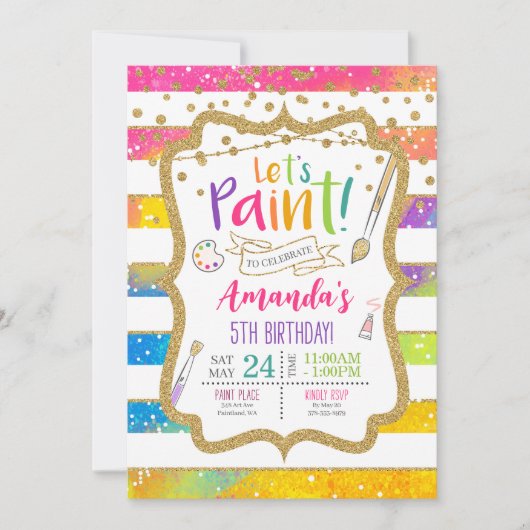 アート絵を描の誕生日パーティーへの招待、レインボー 招待状 (正面)