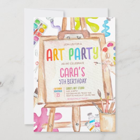 アート絵を描の誕生日パーティーへの招待 招待状 (正面)