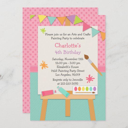 アート絵を描の誕生日パーティーへの招待 招待状 (正面/裏面)
