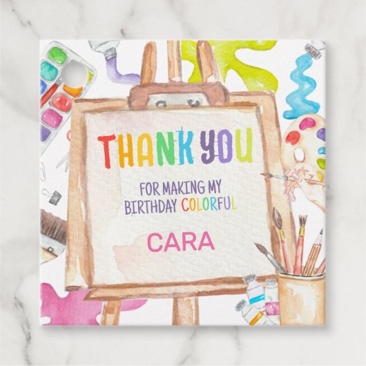 アート絵を描の誕生日パーティースクエアメッセージカード フェイバータグ (正面)