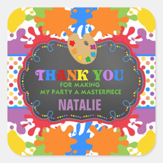 アート絵を描の誕生日パーティーメッセージカードシール スクエアシール (正面)