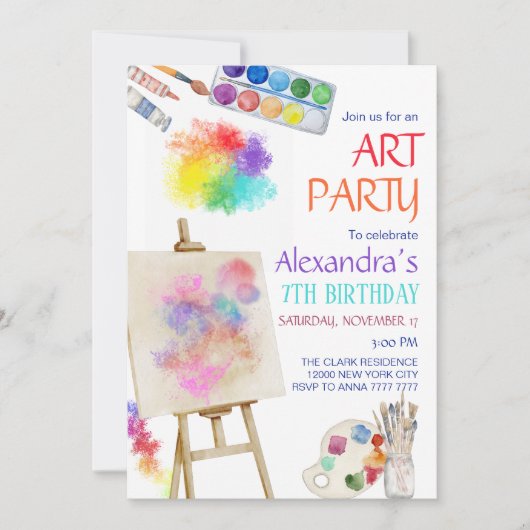 アート絵を描アーティスト誕生日パーティー 招待状 (正面)