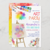 アート絵を描アーティスト誕生日パーティー 招待状 (正面/裏面)