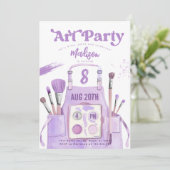 アート絵を描ガールパープル誕生日パーティー 招待状 (スタンド正面)