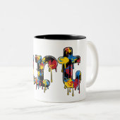 アート絵を描ダレス学校と先生 ツートーンマグカップ (正面右)