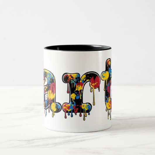 アート絵を描ダレス学校と先生 ツートーンマグカップ (中央)