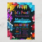 アート絵を描バースデーパーティブラック 招待状 (正面/裏面)