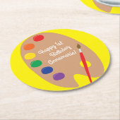 アート絵を描パレットかわいい子どもの誕生日パーティー ラウンドペーパーコースター (アングル)