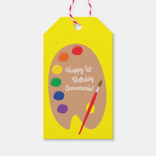 アート絵を描パレットかわいい誕生日パーティー ギフトタグ (正面)