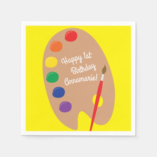 アート絵を描パレットかわいい誕生日パーティー スタンダードカクテルナプキン (正面)