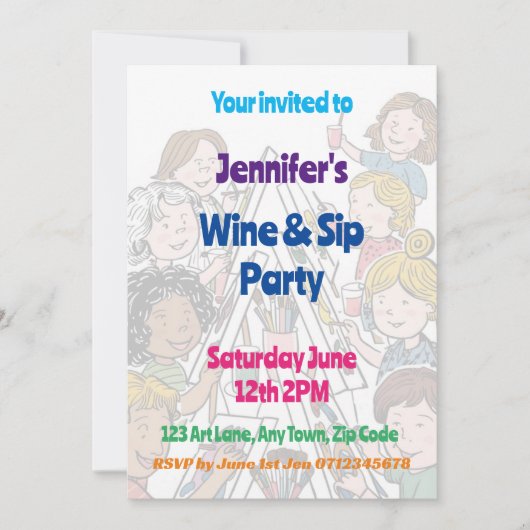 アート絵を描パーティーとSIP10代の若者お祝い 招待状 (正面)