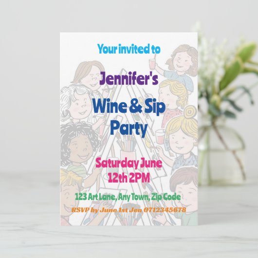 アート絵を描パーティーとSIP10代の若者お祝い 招待状 (スタンド正面)