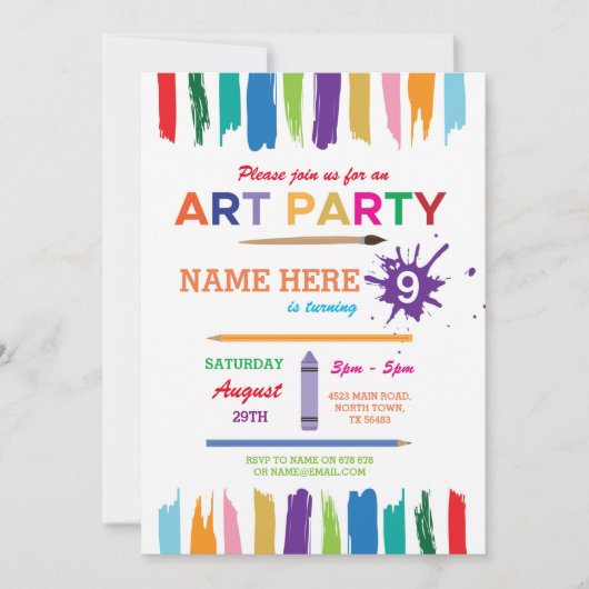 アート絵を描パーティーのスケッチ絵を描誕生日招待状 招待状 (正面)