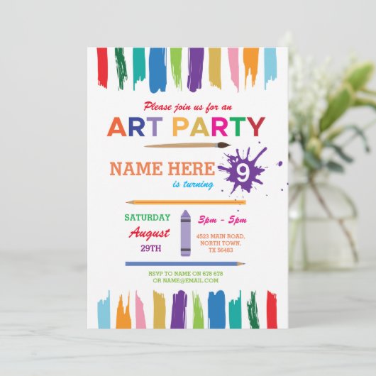 アート絵を描パーティーのスケッチ絵を描誕生日招待状 招待状 (スタンド正面)