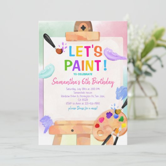 アート絵を描パーティーの誕生日パーティーガール 招待状 (スタンド正面)