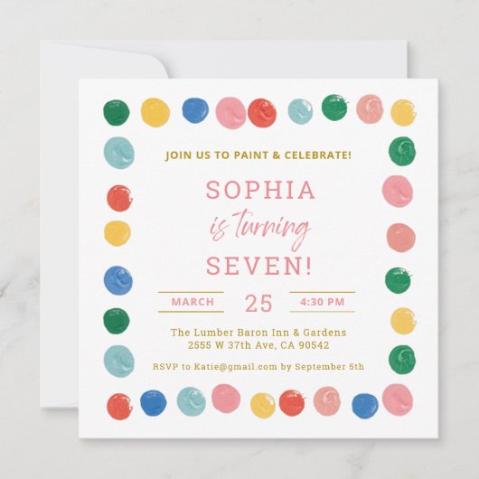 アート絵を描パーティーガール絵を描ズ誕生日 招待状 (正面)