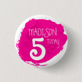 アート絵を描パーティーダブピンクの名前の年齢ボタン 缶バッジ (正面)