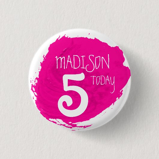 アート絵を描パーティーダブピンクの名前の年齢ボタン 缶バッジ (正面)
