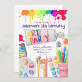 アート絵を描パーティー子供の誕生日招待状 招待状 (正面/裏面)