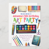 アート絵を描パーティー子供の誕生日 招待状 (正面/裏面)