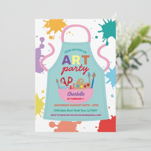 アート絵を描パーティー工芸スケッチ絵を描エプン 招待状 (スタンド正面)