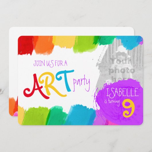 アート絵を描パーティー第9回バースデーパーティー招待状 招待状 (正面/裏面)