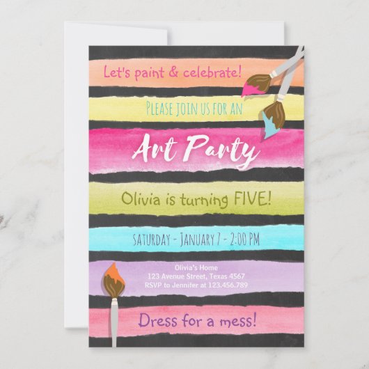 アート絵を描パーティー誕生日の招待状Chalkboard 招待状 (正面)