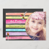 アート絵を描パーティー誕生日の招待状Chalkboard 招待状 (正面/裏面)