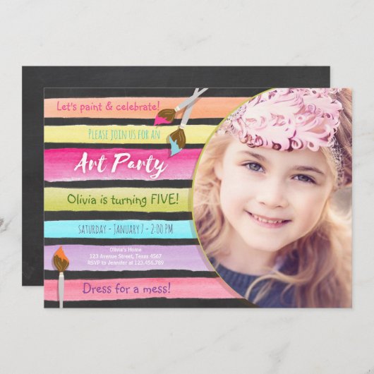 アート絵を描パーティー誕生日の招待状Chalkboard 招待状 (正面/裏面)