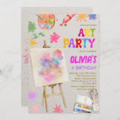 アート絵を描パーティー誕生日 招待状 (正面/裏面)