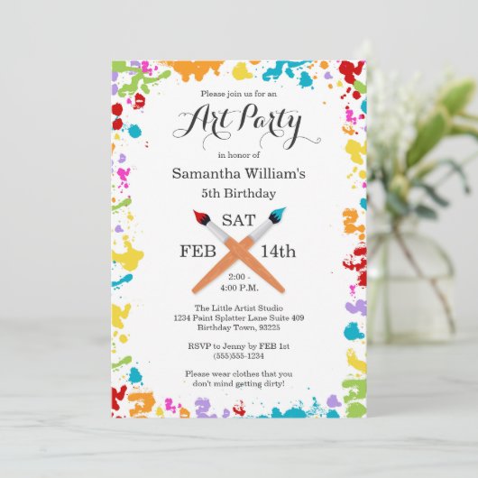 アート絵を描パーティー誕生祝い招待状 招待状 (スタンド正面)