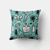 アート絵を描ブラシとオブジェクトのパターン クッション (裏面)