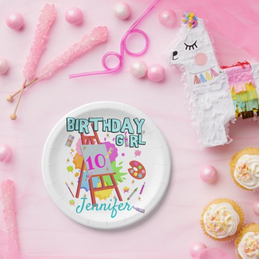 アート絵を描絵を描(ばちゃばちゃ)跳ねる誕生日ガールマッチング ペーパープレート (パーティー)