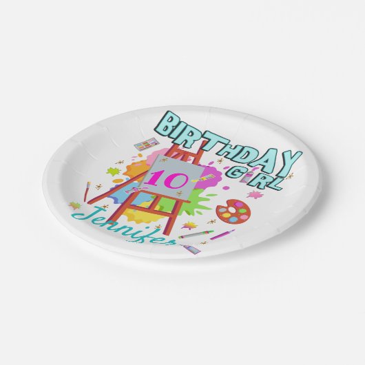 アート絵を描絵を描(ばちゃばちゃ)跳ねる誕生日ガールマッチング ペーパープレート (アングル)