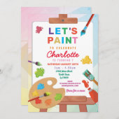 アート絵を描誕生日のパーティー絵を描ククラフト女子 招待状 (正面/裏面)