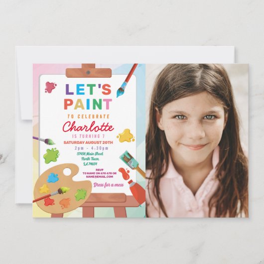 アート絵を描誕生日のパーティー絵を描工芸写真 招待状 (正面)