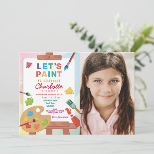 アート絵を描誕生日のパーティー絵を描工芸写真 招待状 (スタンド正面)