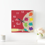 アート絵画のパレットの壁時計 – 赤 スクエア壁時計 (ホーム)